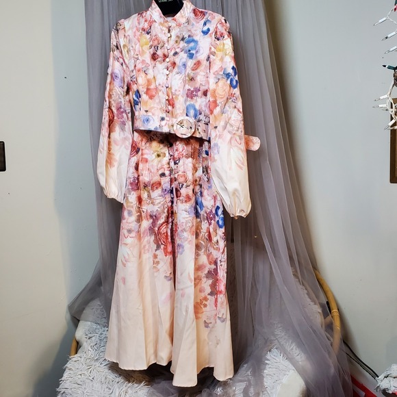 Commense Garden Floral Party XL Dress Victorian Tapestry Formal Cottage Fairy - Picture 3 of 6